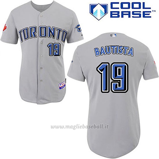Maglia Baseball Uomo Toronto Blue Jays Grigio Jose Bautista Majestic Cool Base Giocatore